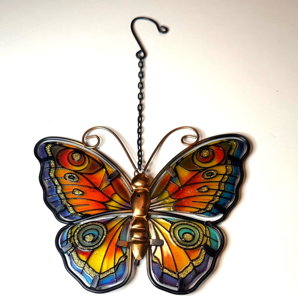 Glass Butterfly Stained Glass Window Sun Catcher. It’s A Painted Piece On Glass.